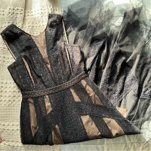 BCBG black and tan lace dress size 0, XS with frayed bottom
